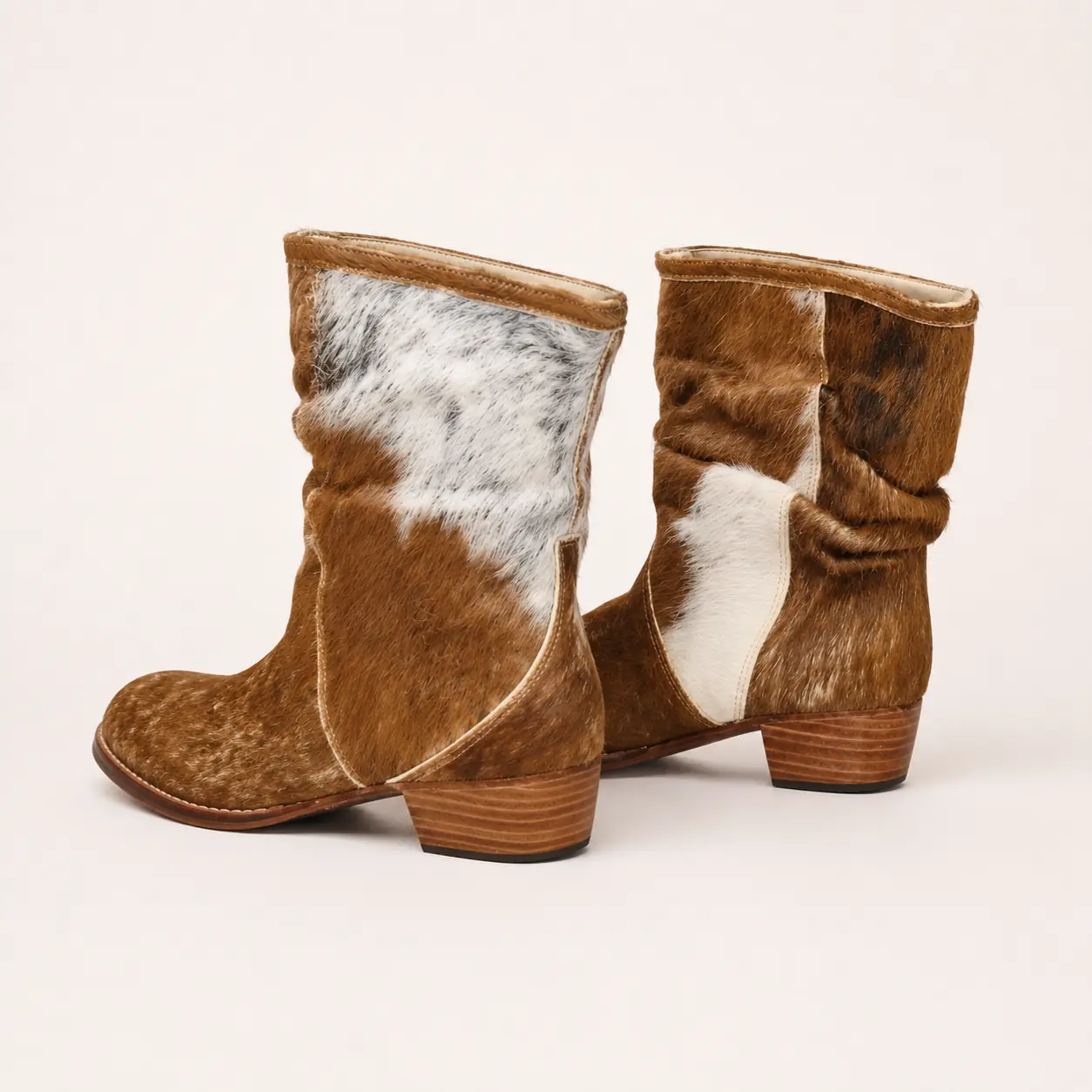 Bota texana de piel hecha a mano, pelo marrón con pelo blanco, Leathersophy outlet
