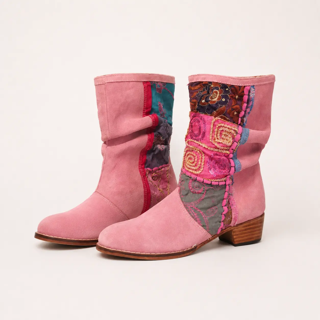 Bota con cierre talla grande de piel hecha a mano, rosa tapiz, Leathersophy outlet