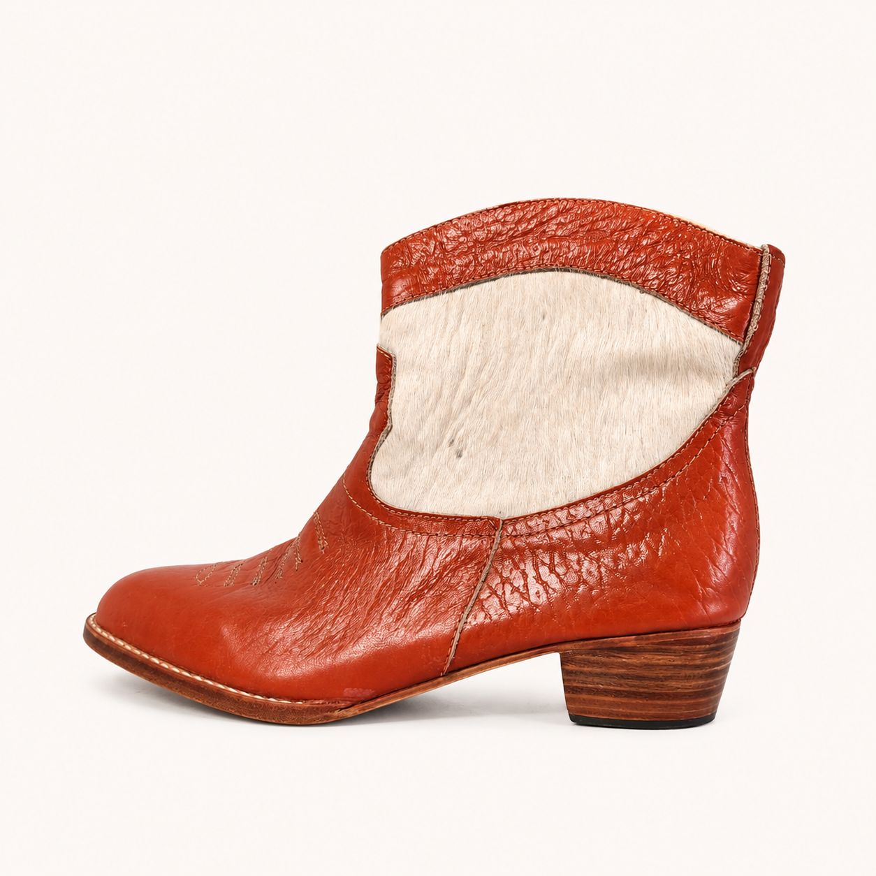 Bota texana de piel hecha a mano, pelo marrón y cuero chocolate, Leathersophy outlet