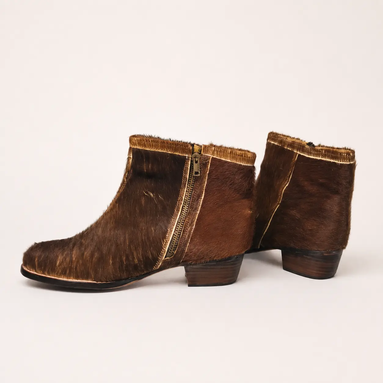 Bota con cierre de piel hecha a mano, pelo marrón, Leathersophy outlet