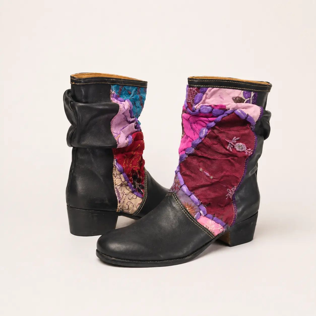 Bota con cierre talla grande de piel hecha a mano, negro tapiz, Leathersophy outlet