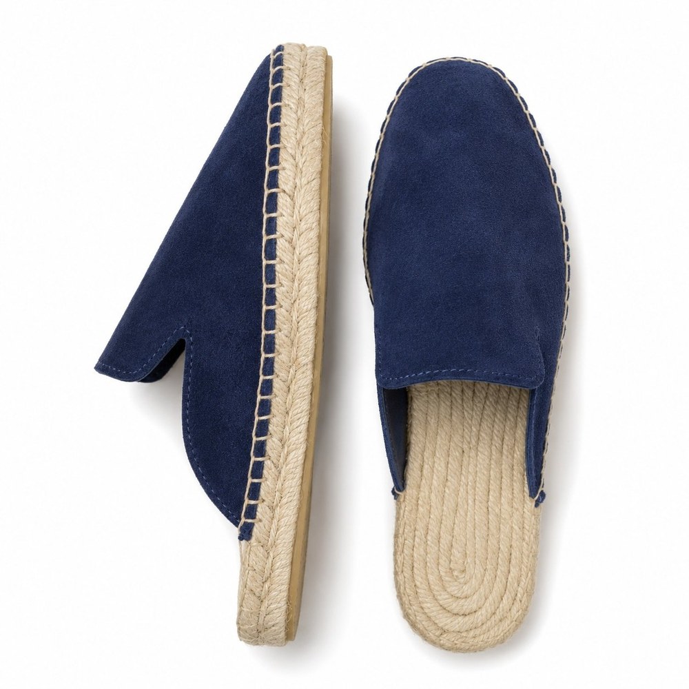 MARINA — Navy | Leathersophy Zueco alpargata de piel con suela de yute trenzada — modelo MARINA en color Navy de Leathersophy
