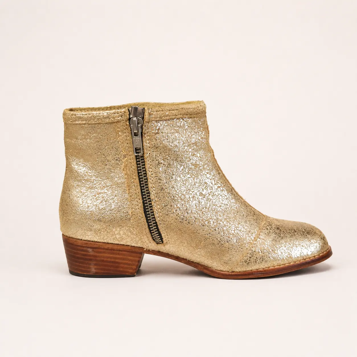 Bota con cierre de piel hecha a mano, dorada, Leathersophy outlet
