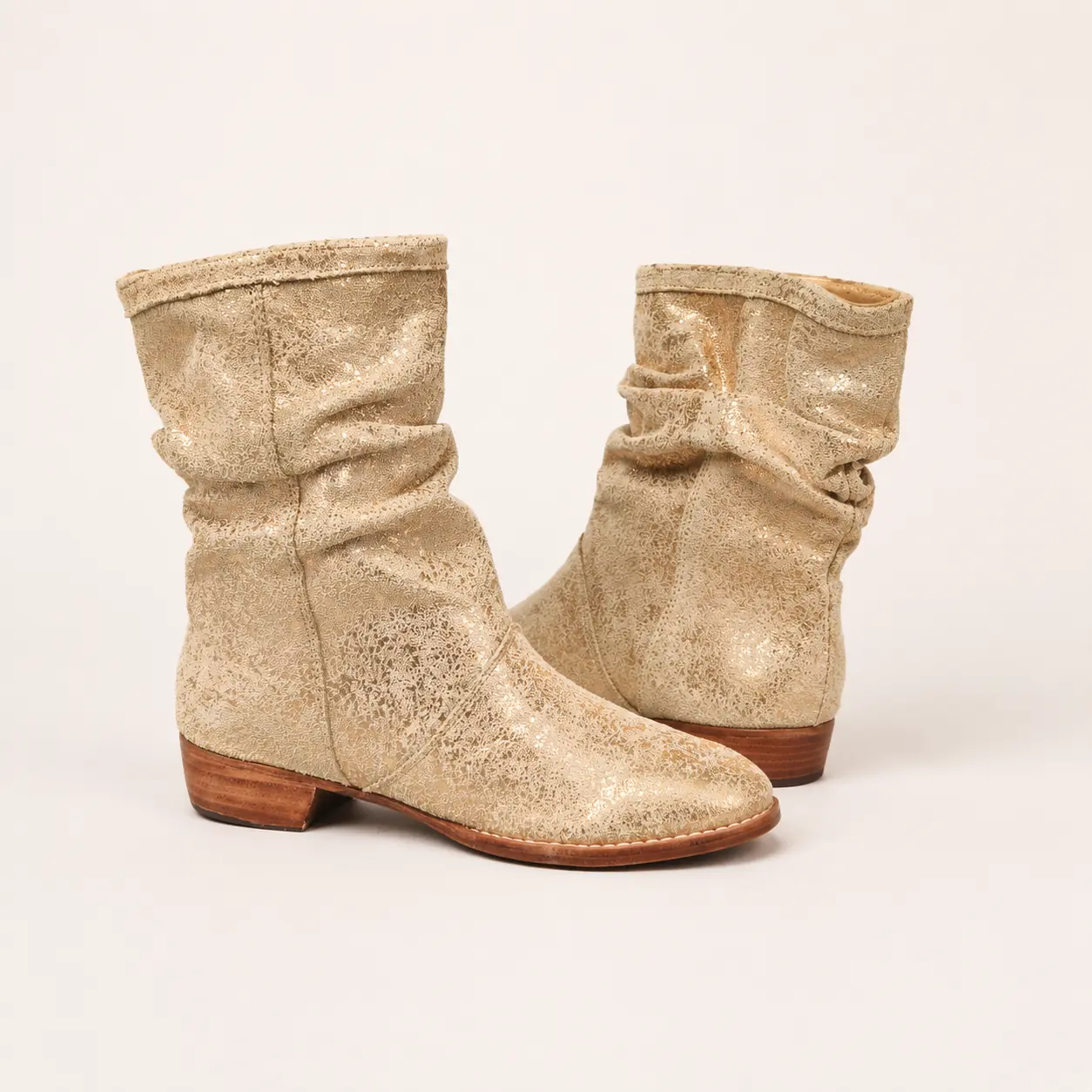 Bota alta de piel hecha a mano, dorado quebrado, Leathersophy outlet