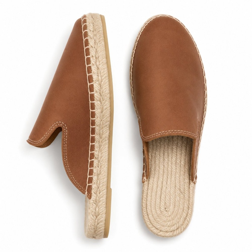 MARINA — Cuero | Leathersophy Zueco alpargata de piel con suela de yute trenzada — modelo MARINA en color Cuero de Leathersophy