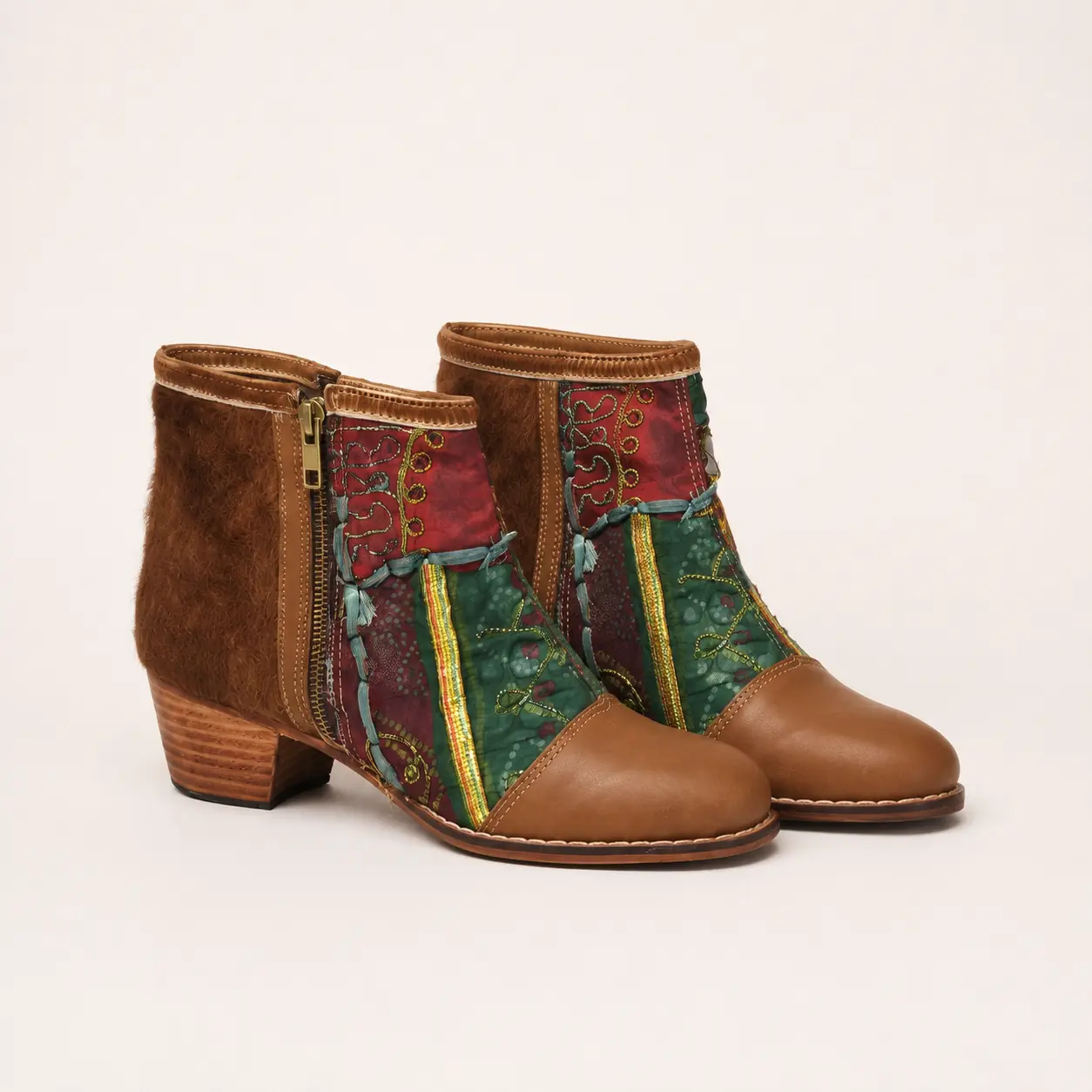 Bota con cierre talla grande de piel hecha a mano, marrón tapiz descarne, Leathersophy outlet