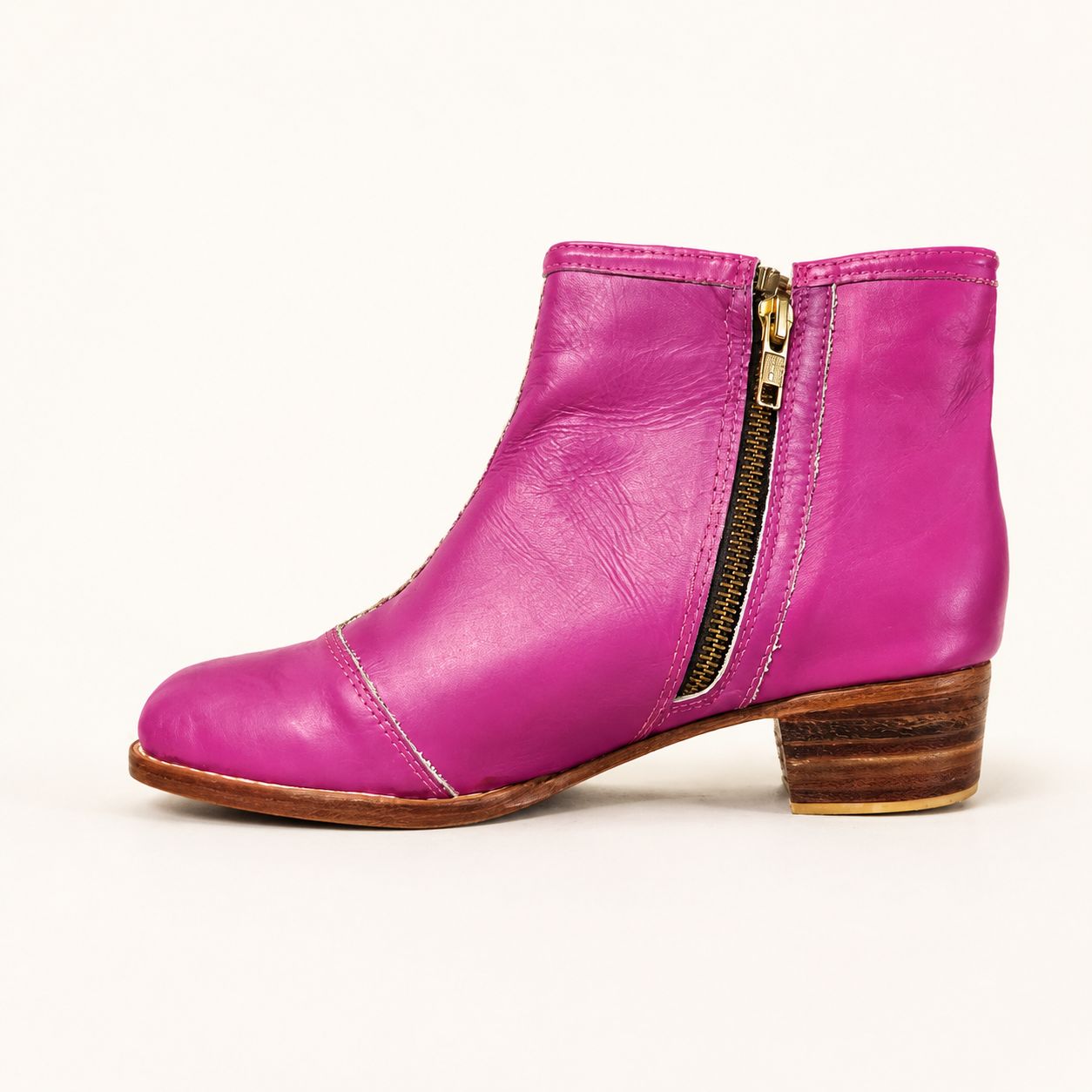 Bota con cierre de piel hecha a mano, fucsia, Leathersophy outlet