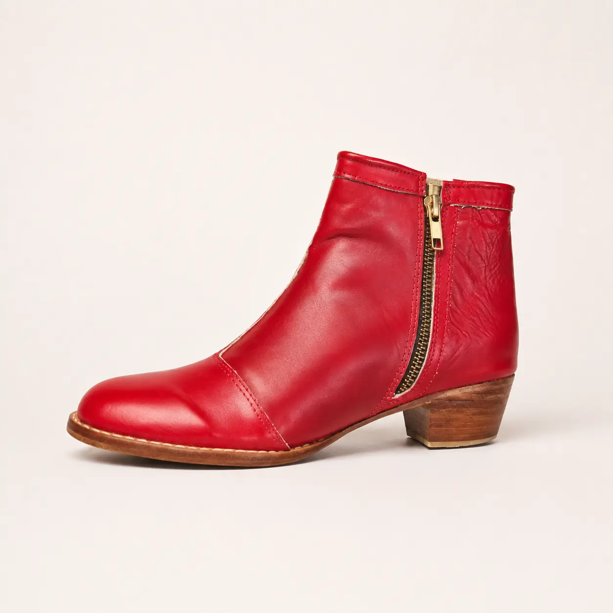 Bota con cierre de piel hecha a mano, rojo, Leathersophy outlet