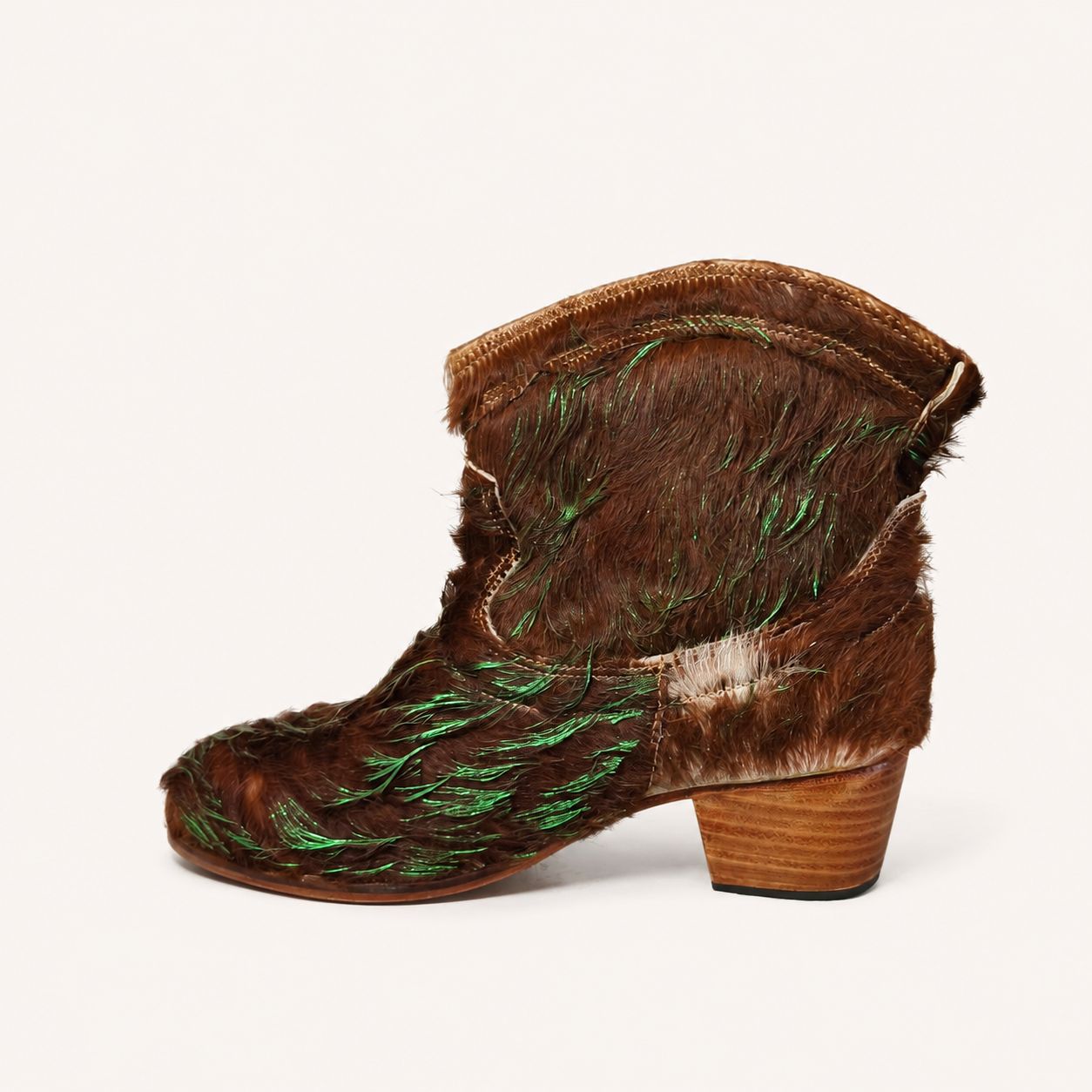 Bota texana de piel hecha a mano, pelo marrón con verde, Leathersophy outlet