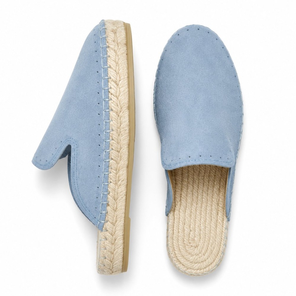 MARINA — Azul cielo | Leathersophy Zueco alpargata de piel con suela de yute trenzada — modelo MARINA en color Azul cielo de Leathersophy