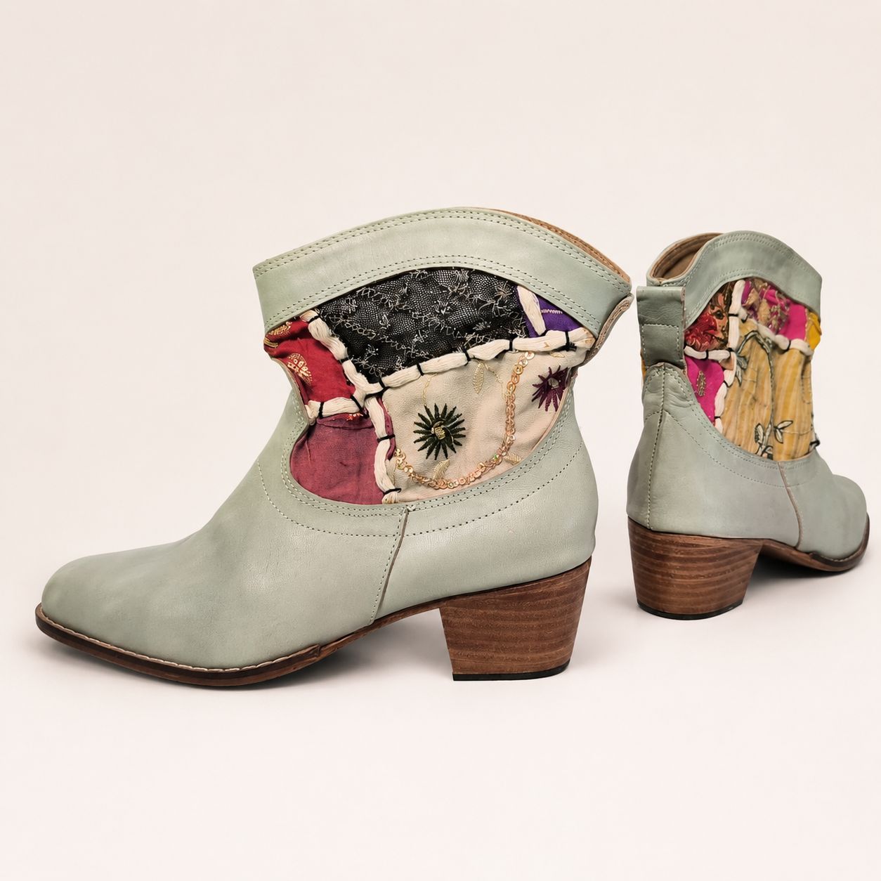 Bota con cierre talla grande de piel hecha a mano, verde tapiz, Leathersophy outlet
