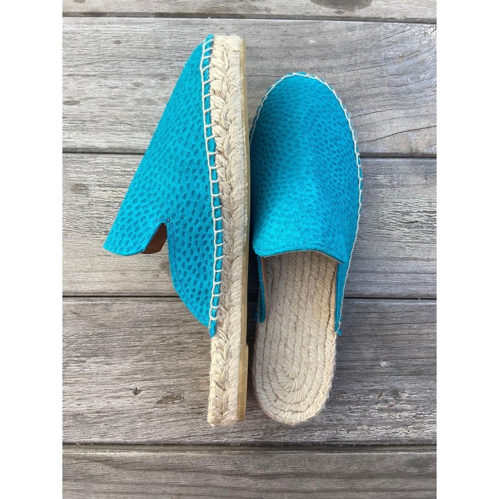 MARINA — Turquesa | Leathersophy Zueco alpargata de piel con suela de yute trenzada — modelo MARINA en color Turquesa de Leathersophy