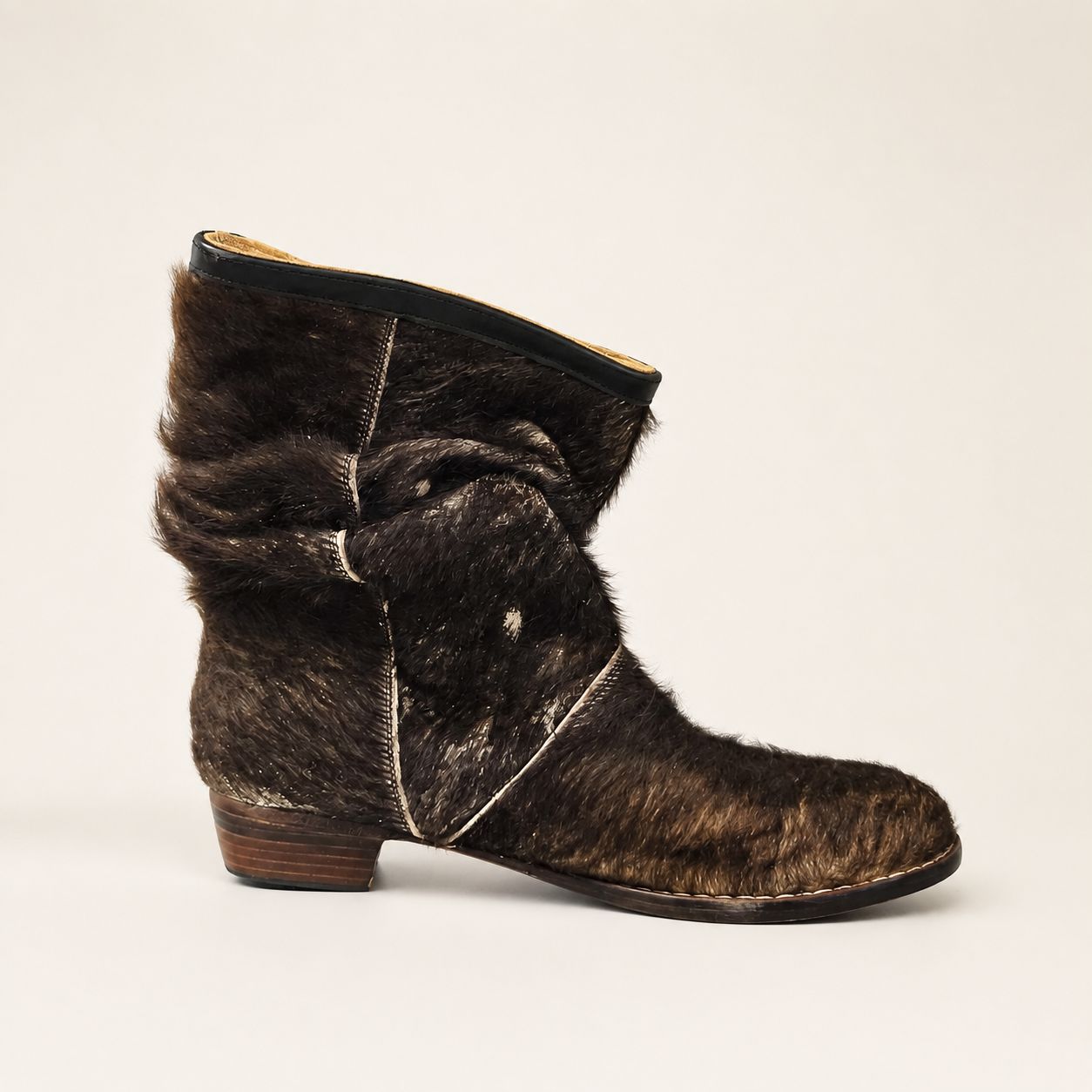 Bota alta de piel hecha a mano, pelo negro, Leathersophy outlet